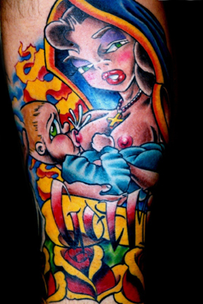 Tattoos - Ethnic Native American tattoos - baby jesus and mother mary got milk tattoo